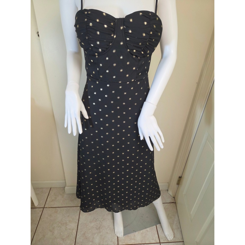 Fashion Union Black Gold Polka Dot Bustier Midi Dress Womens US 4 Sweetheart